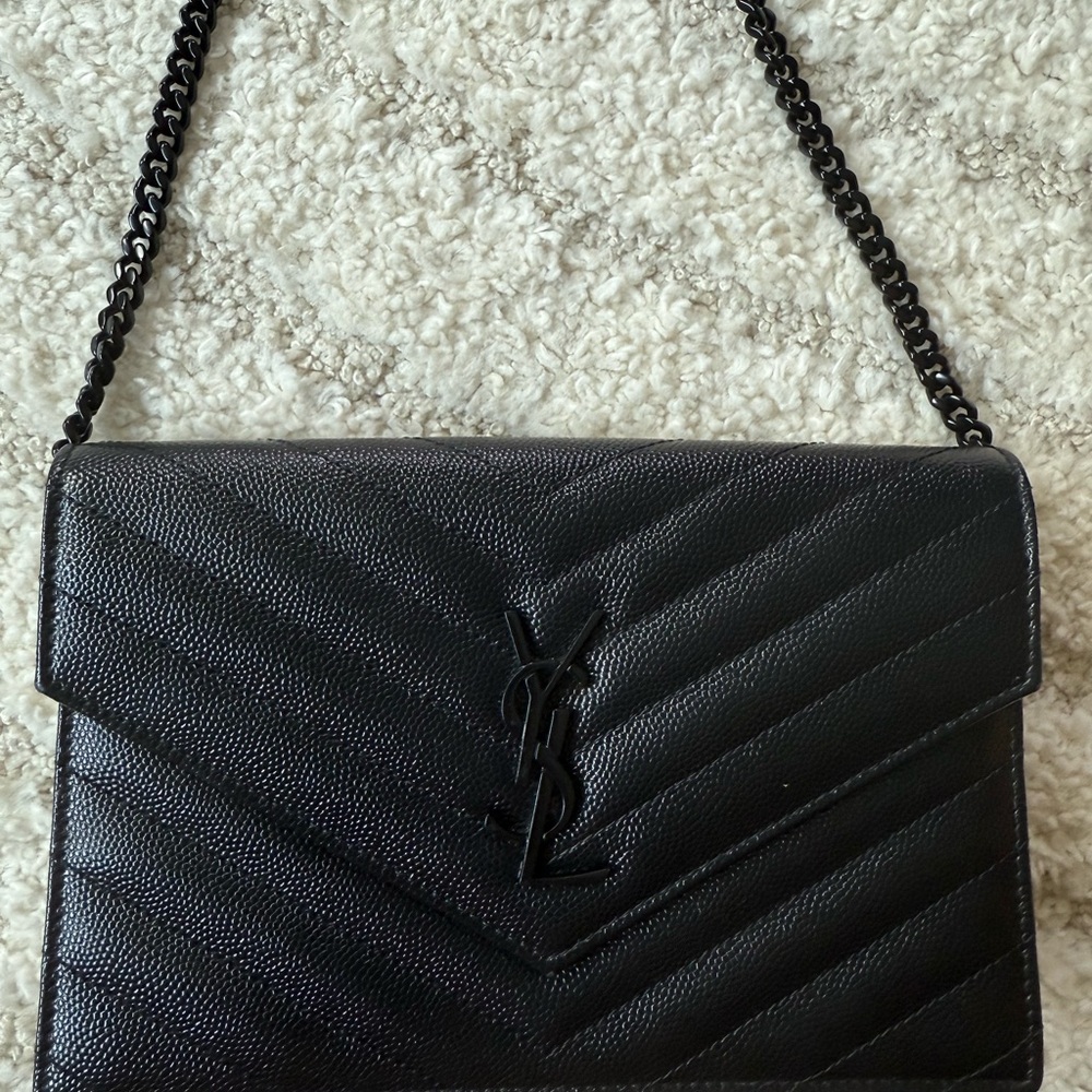 Yves Saint Laurent Black Crossbody Bag with Chevron Quilting